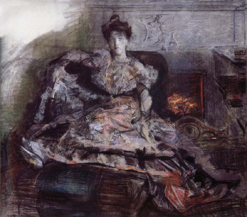 Mikhail Vrubel The Portrait of Isabella  near the fireplace oil painting picture